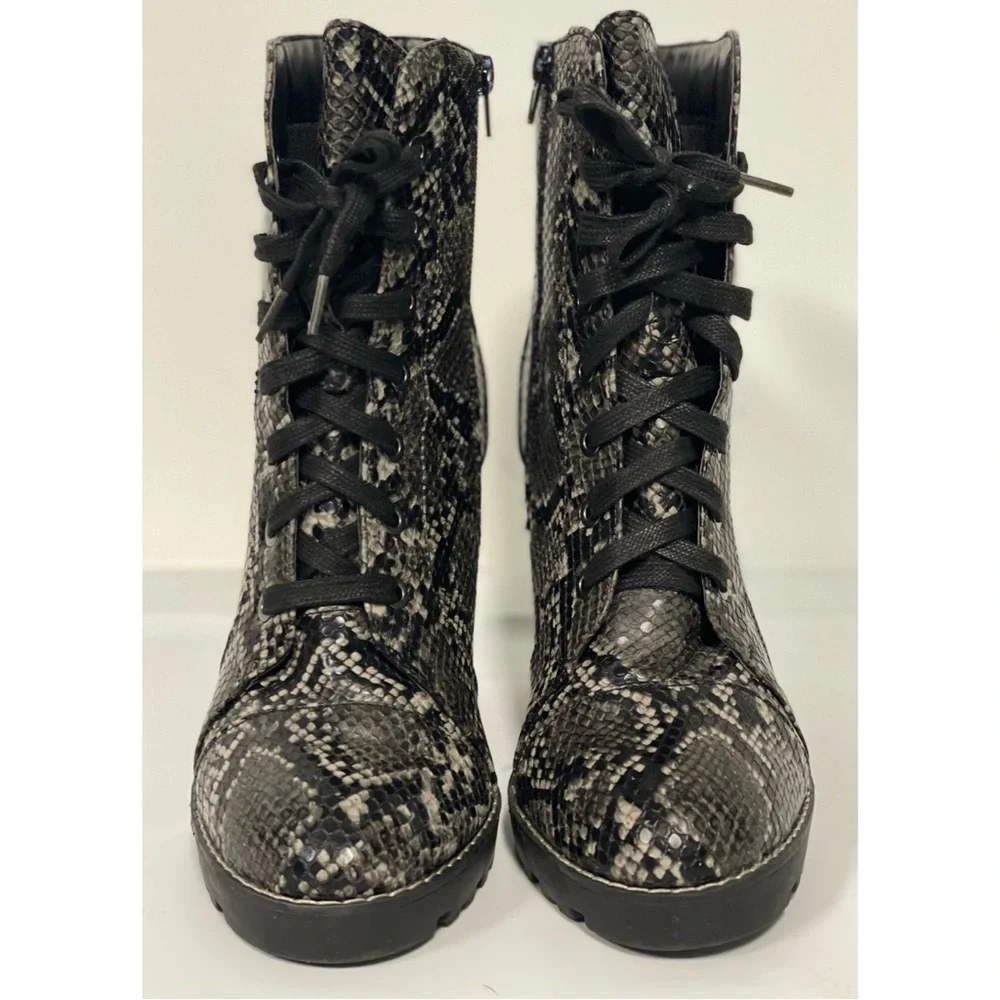 *SOLD* Call It Spring Faux Snakeskin Heeled Boots Gray & Black Size 9 - Picture 2 of 5